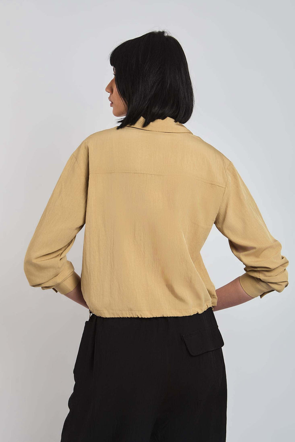 Women Blouse Cotton Cropped Brown