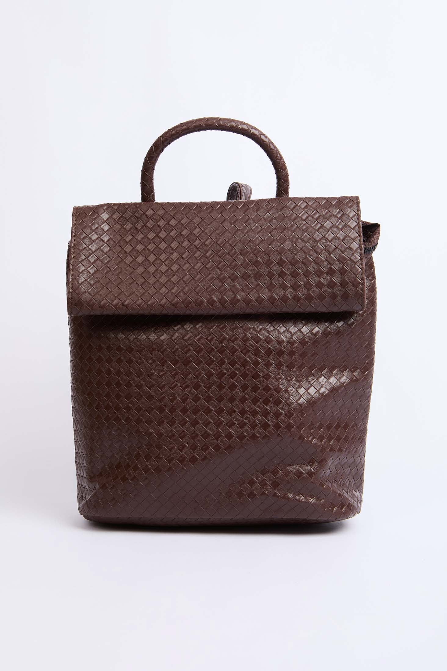 Women Faux Braided Leather Backpack Brown