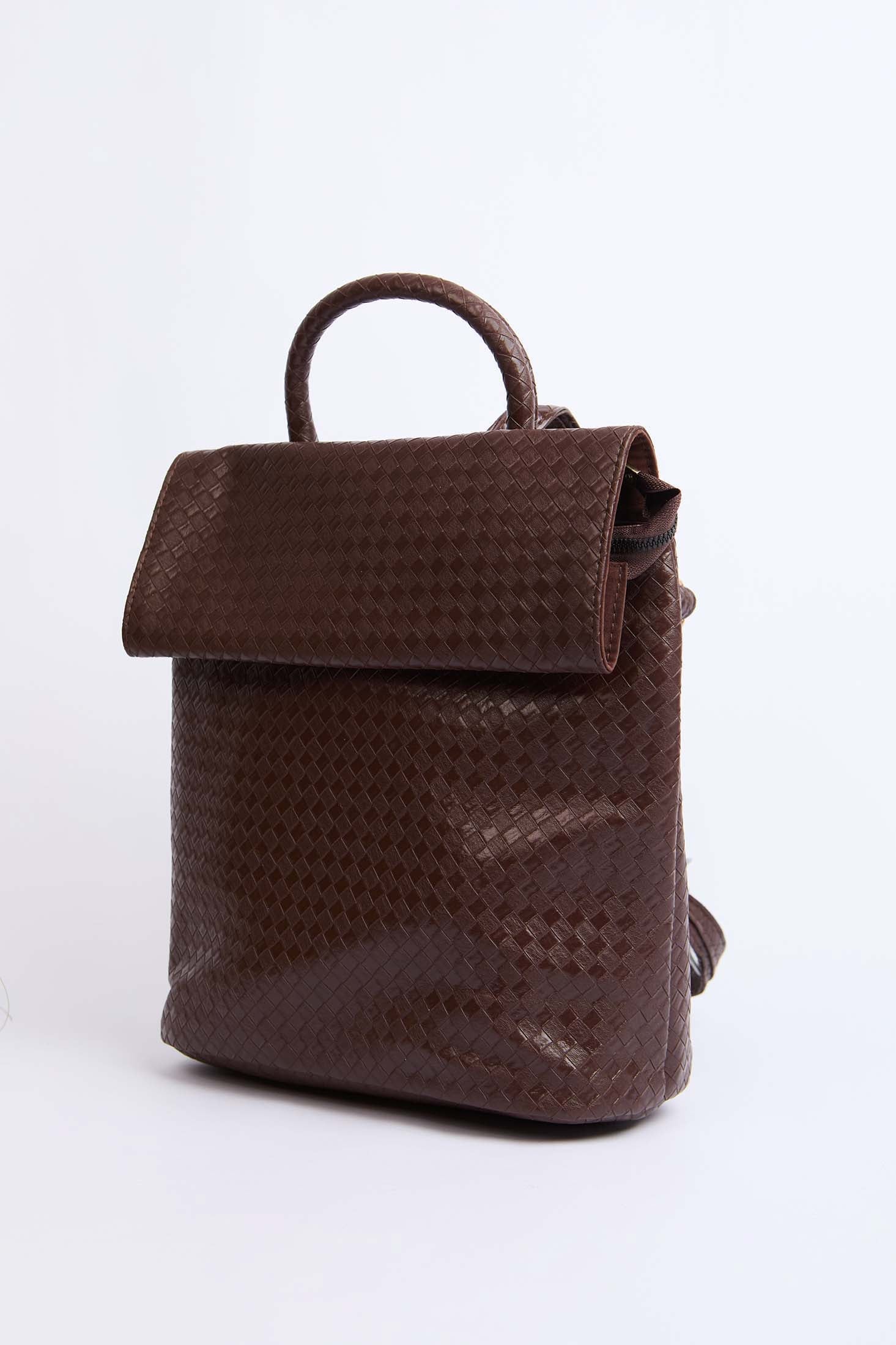 Women Faux Braided Leather Backpack Brown